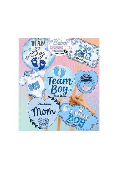 Mavi Erkek Bebek Baby Shower Konuşma Balonu Seti 8 Adet Büyük Boy