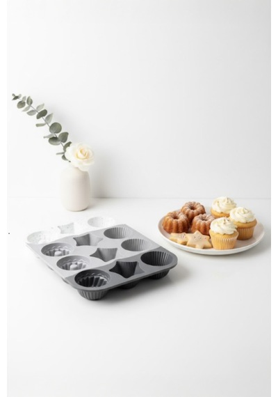 12'li Silikon Cupcake Kalıbı Kek Ve Kurabiye Kalıp Seti Çok Amaçlı Pişirme Kalıbı Grı