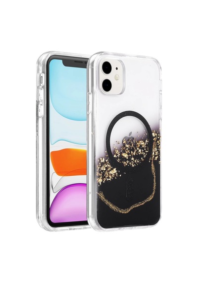 Onegif Apple iPhone Uyumlu 11 Lotus Simli Magsafe Kapak - Siyah