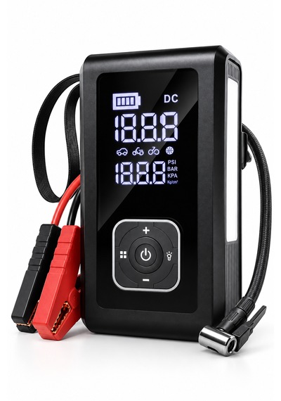 Akü Takviye Cihazı Ve Dijital Lastik Şişirme Kompresörü 10000 Mah 150 Psı 5 Fonksiyonlu Powerbank Led Fener