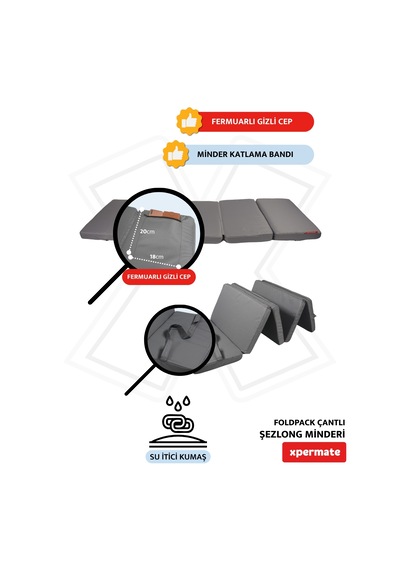 Xpermate Katlanır Şezlong Minderi Çantalı Cepli Foldpack 30x60ant
