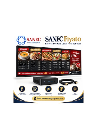 Sanec Restoran & Kafe  Tabelası 32" Hdmı Ekranlı Dijital  Tabelası Sistemi