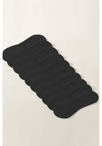 Kral Socks Kadın - Erkek Düz Desen 10'lu Paket - 10 Çift Pamuklu Terletmez Babet Çorap Siyah