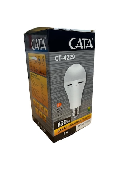 Cata 9 Watt Şarjlı Led Ampul Beyaz Işık E-27 Duylu