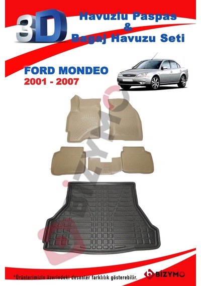 Ford Mondeo Sedan 2001-2007 3D Havuzlu Bej Paspas ve Bagaj Havuzu Bej