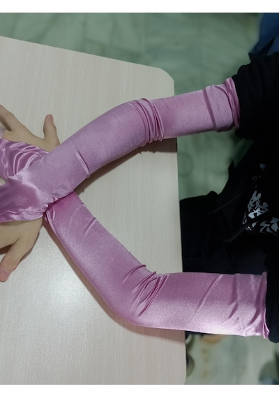 Saten Likralı Dans & Opera Eldiveni - 58 Cm Gül Kurusu Gülkurusu
