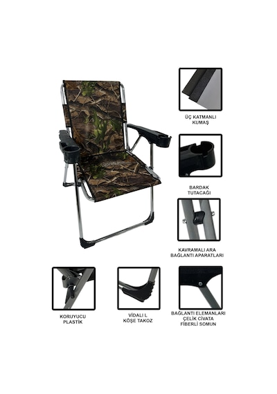 Metallica Concept Lüx Krom 2 Adet Kamp Sandalyesi Katlanır Üç Katlı Bardaklıklı Piknik Sandalysi 140 Kg Taşıma Kapasiteli Çok Renkli