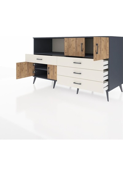 Kronos Konsol 2 Raflı 4 Çekmeceli 4 Kapaklı 176x59x99 Antrasit-çam/aytaşı Atlas Çam/aytası - Antrasıt