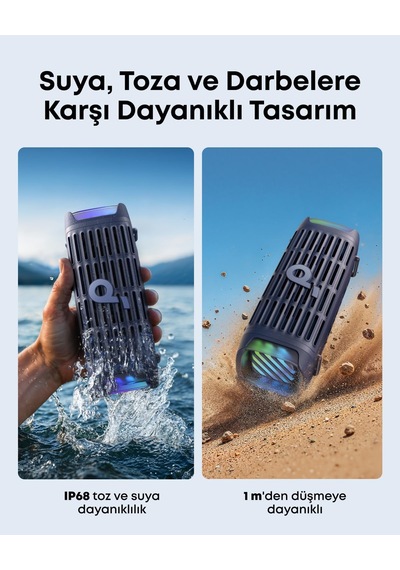 Anker Soundcore Boom 3i Bluetooth Hoparlör, Ip68 Su Geçirmez, 50w Bassup 2.0 Ses, 16 Saat Çalma Süresi, Mavi - D5