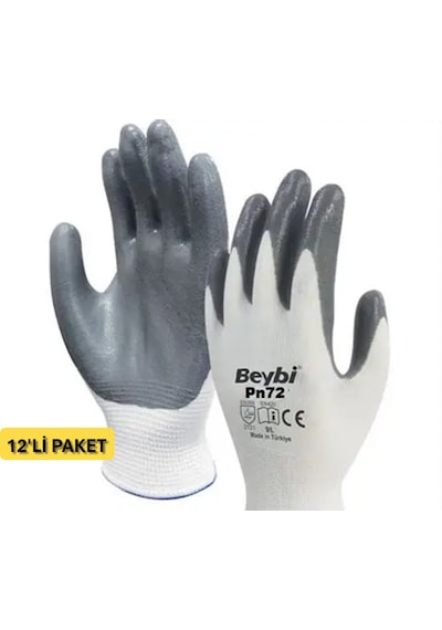 Eldiven - Nitril Pn72 10 Beden, 12'li Paket, Gri Beyaz Beyaz - Gri 10 - Xl