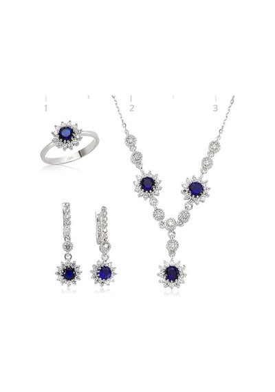 Gümüş Yuvarlak Lacivert Taşlı Set