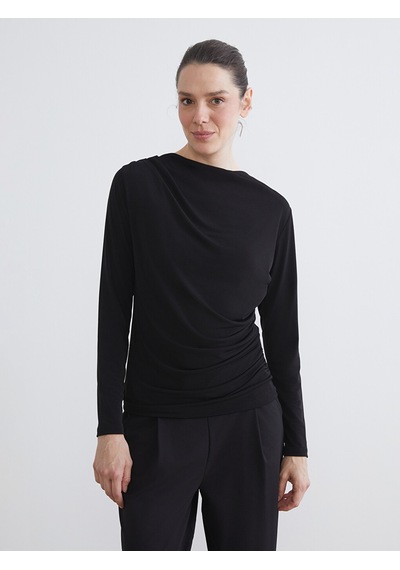 Lcw Everyday Siyah Bisiklet Yaka Büzgülü Kadın Body
