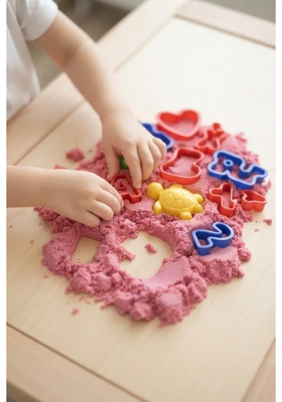 Sihirli Eğitici Oyun Kumu 1000 Gr 43 Parça Kinetik Kum Seti Alfabe Ve Sayı 3d Kalıplı Çocuk Oyuncağı Pembe
