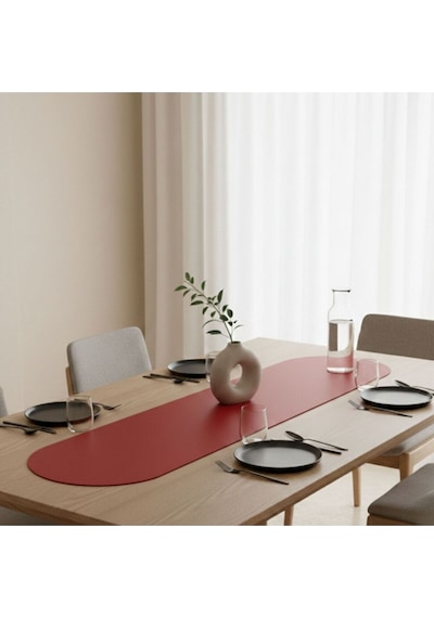 1 Adet Deri Runner-40x140 Cm-deri Masa Örtüsü Kırmızı