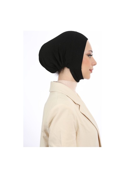 Melodi Scarf Kadın Tesettür Geniş Hacimli Pratik Ense Ve Çene Altından Geçmeli Kaymayan Çeneli Bone Koyu Gri Koyu Gri