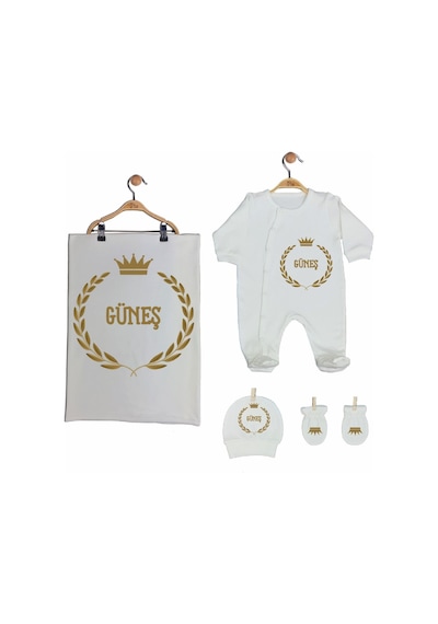 Pia Baby Gl 2007 11 Parça İsme Özel Taçlı Hastane Çıkışı Krem