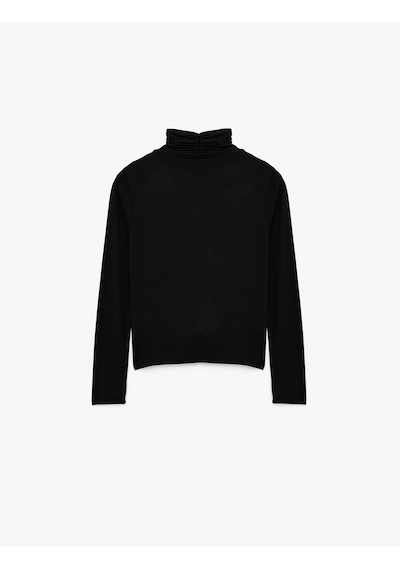 Koton Uzun Kollu Slim Fit Drapeli Dik Yaka Tişört Siyah 6wak50002ek SIYAH