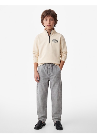 Koton Baskılı Fermuarlı Uzun Kollu Dik Yaka Sweatshirt Bej 7wkb10295tk Ekru
