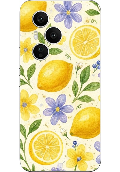 Honor 400 Pro Uyumlu Sulu Boya Limon Ve Çiçek Desenli Baskılı Silikon Kılıf Renkli