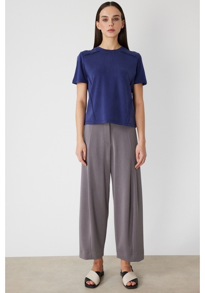 On Kadın Dikiş Detaylı Sıfır Yaka T-shirt 71458 Indigo Indigo