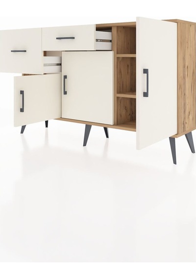 Arges Konsol 3 Raflı 2 Çekmeceli 3 Kapaklı 132x30x83 Çam-aytaşı/aytaşı Aytaşı/aytaşı