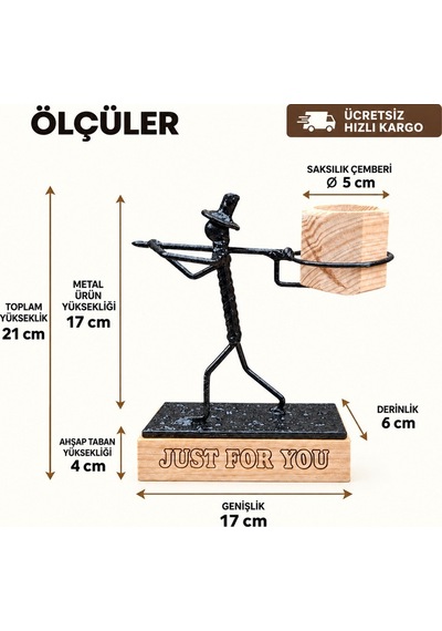 Kişiye Özel Sukulent Saksı Standı – El Yapımı Metal Heykel ve Ahşap Kaide SPH005