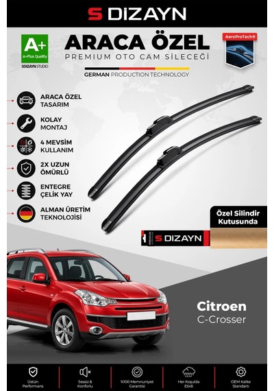 S-dizayn Citroen C-crosser Ön Cam Silecek Seti 2007-2012 Premium Araca Özel 60-53 Cm A+ Kalite Aocs-
