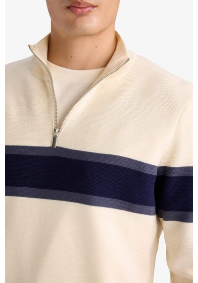 Defacto Slim Fit Dar Kesim Dik Yaka Fermuarlı Renk Bloklu Triko Kazak Y4193az25wnbg187 Bej