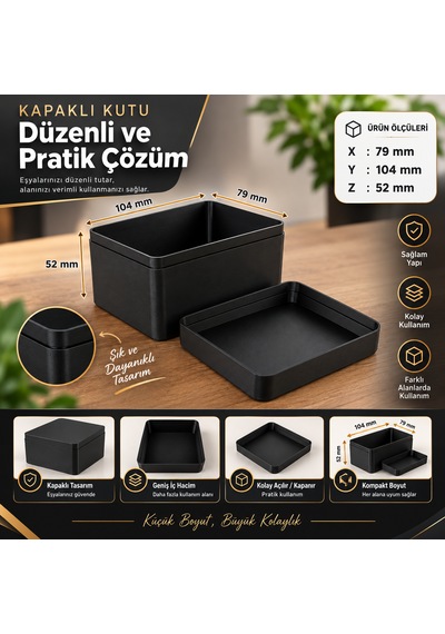 Kapaklı Mini Saklama Kutusu 3d Baskı Düzenleyici Organizer 79x104x52 Mm Siyah