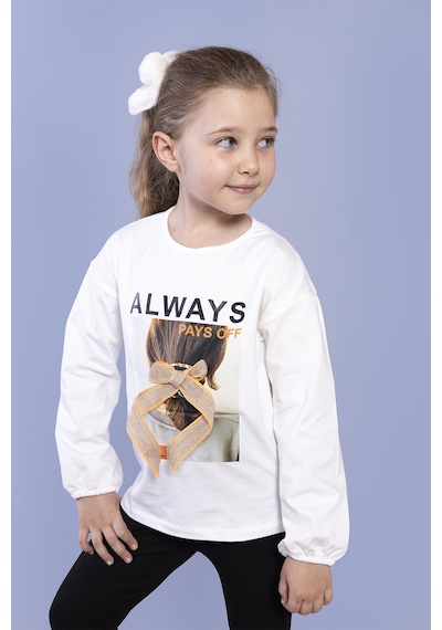 Toontoy Kids Toontoy Kız Çocuk Baskılı Kol Ucu Lastikli Tişört Ekru