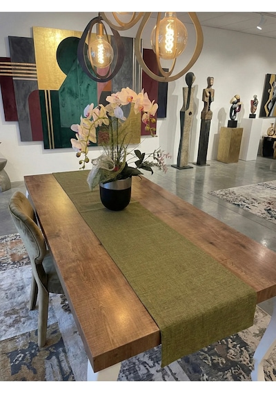 Linen Baskılı Pamuk Keten Haki Runner 40x140 Cm 948 Çok Renkli