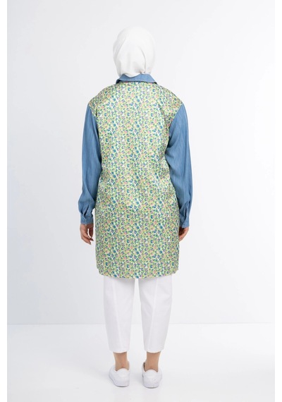 Pureva Taş İşlemeli Tencel Ve Desen Kumaşlı Tunik - Desen - 3 Çok Renkli