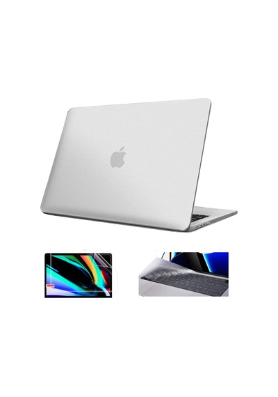 Apple Uyumlu MacBook Pro 14.2 2021 A2442 Kılıf Koruma Kılıfı Hardcase 3Lü Set Siyah