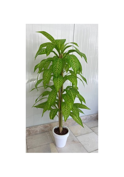 120 Cm Yapay Bambu Beyaz Plastik Saksı Dekoratif Ağaç