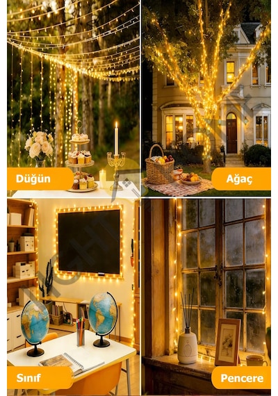 80 Led 10 Metre Pilli Gün Işığı Işık Zinciri Dekoratif Peri Led, Oda Yatak Odası Salon Masa Parti Düğün Noel Aydınlatması Sarı
