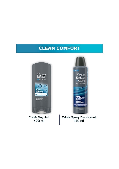 Dove Men +care Erkek Deodorant Clean Comfort 72 Saat Koruma 150 Ml + Clean Comfort Duş Jeli 400 Ml