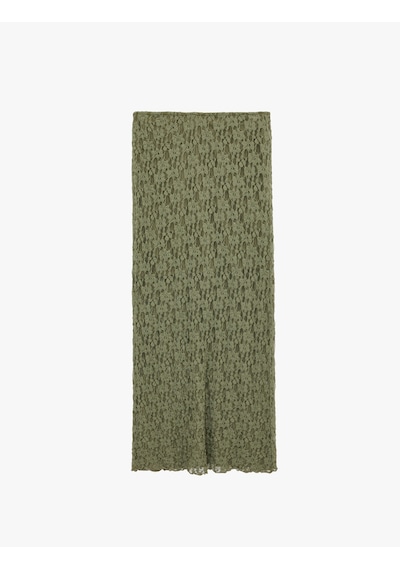 Koton Yüksek Bel Slim Fit Midi Dantelli Kalem Etek Haki 6sal70003ık Haki