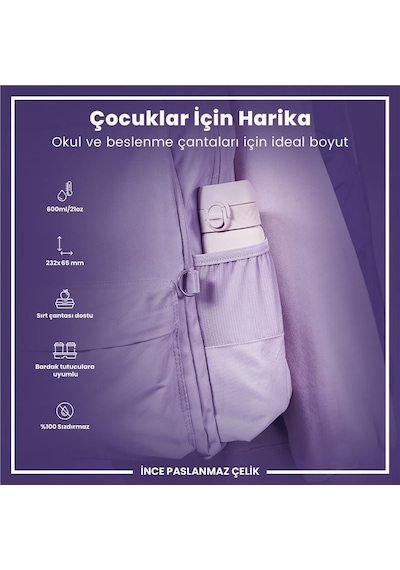 Ion8 - Paslanmaz Çelik İnce Suluk - Lila - 600 Ml - Sızdırmaz Mor