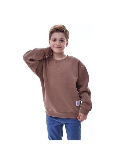 Erkek Çocuk Sweatshirt %100 Pamuk Rahat Kalıp 5-10 Yaş Kahverengi