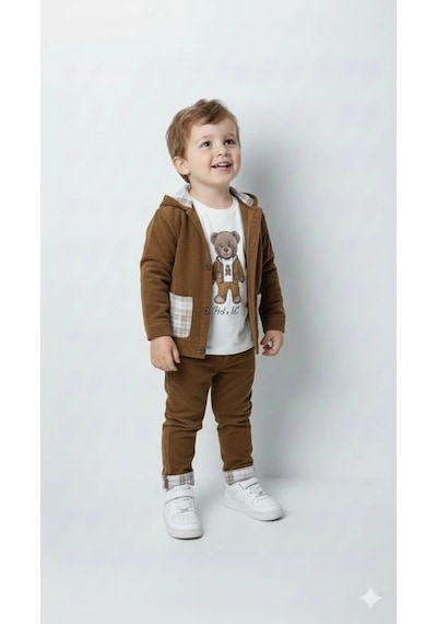 Bontino Erkek Çocuk %100 Pamuk Kadife Hırka, Pantolon Ve Ayıcık Baskılı Sweatli 3'lü Premium Seri S.kahve Bontino Erkek Çocuk %100 Pamuk Kadife Hırka, Pantolon Ve Ayıcık Baskılı Sweatli 3'lü Premium Seri S.kahve