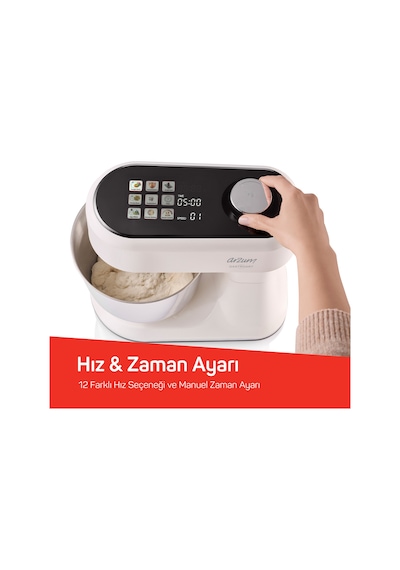 Arzum AR1190 Gastroart Stand Mikser 1500W 12 Hız Ayarı Dahili Tartı ve Fermentasyon Özelliği Krem
