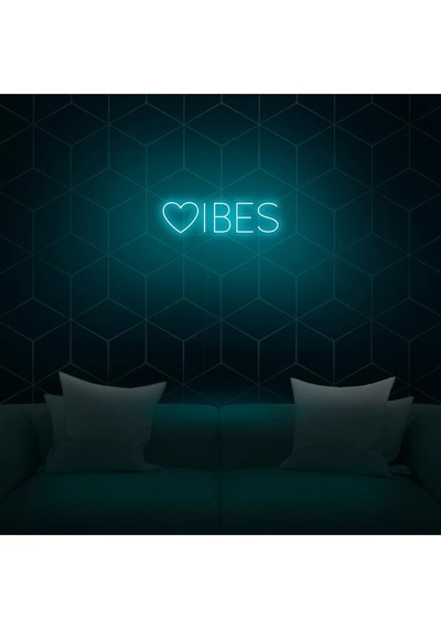 Vibes Yazılı Ve Şekilli Neon Tabela Turkuaz