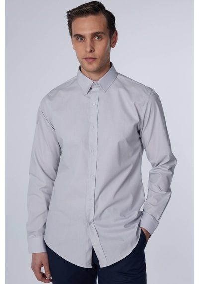Tudors Slim Fit Uzun Kollu Pamuklu Kolay Ütü Gri Erkek Gömlek-29713-gri Gri