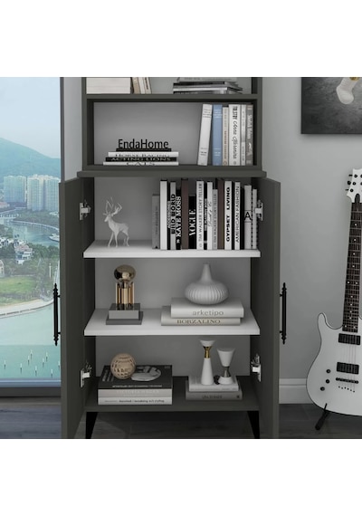 Reyo Home Enda Oras 6 Raflı 2 Kapaklı Klasik Kitaplık Antrasit