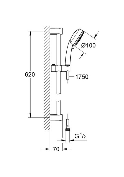 Grohe Tempesta Cosmopolitan 100 Sürgülü Duş Seti, 3 Akışlı, Krom, 27579002 Krom