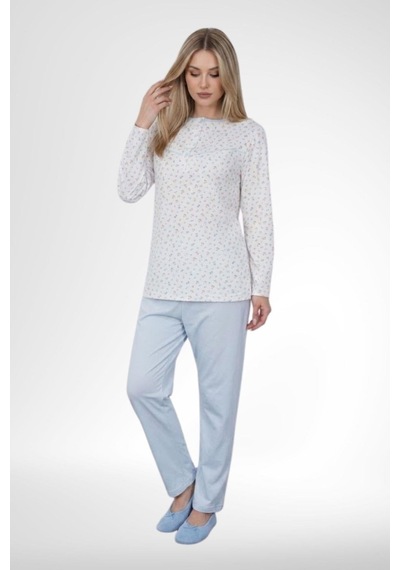 Mecit Pijama Mecit 6361 Mavi %100 Pamuk Büyük Beden Kadın Pijama Takımı