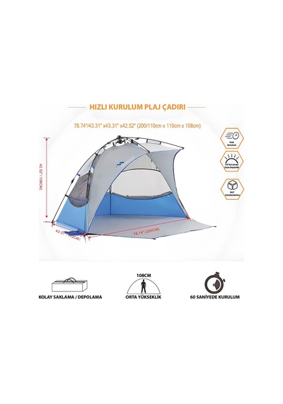 Mobihome Mh-205565-mv Otomatik Plaj Çadırı Mavi