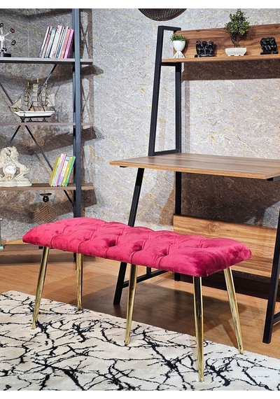 Zafir Gold Metal Bordo Oturaklı Sivriltme Ayaklı Babyface Puf & Bench & Oturak Bordo