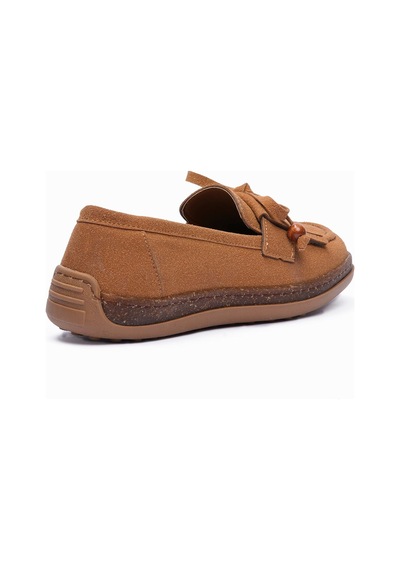 Kadın Süet Loafer Püskül Ve Boncuk Detaylı Günlük Babet Lorea Taba Taba