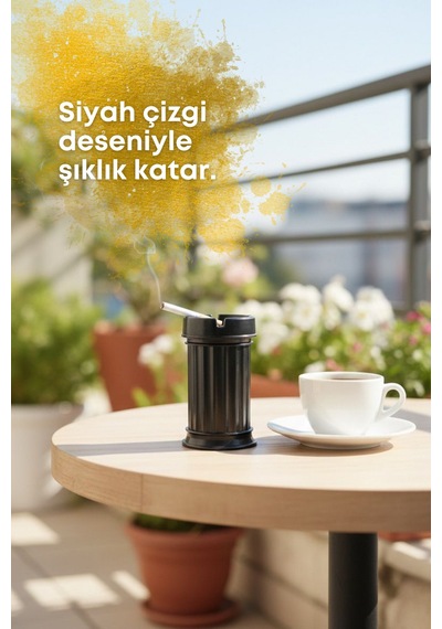 Grimorlife 6 Adet Siyah Çizgili Dekoratif Plastik Kokusuz Yanmaz Küllük Kül Tablası